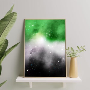 Aromantic Galaxy Art Print, Aromantic Pride Flag Wall Art Poster, Subtle Aromantic Painting