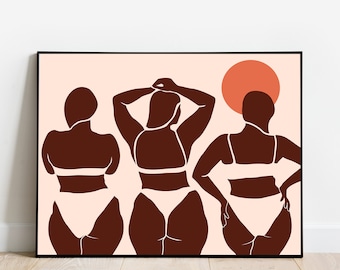 Impresión de arte corporal positivo, ilustración minimalista de impresión de mujeres gruesas, impresión de arte de figuras de niñas abstractas, impresión de arte feminista