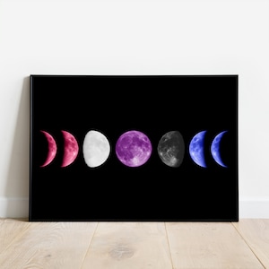 Genderfluid Moon Phase Art Print, Genderfluidity Pride Flag Wall Art Poster, Gender fluid Witch, Gender fluid Pride Gift