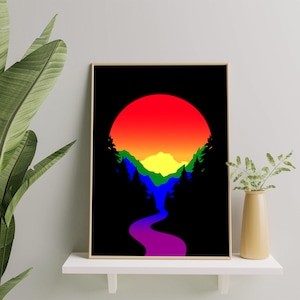 Rainbow Pride Sunset Art Print, Lgbt Pride Poster Wall Art For Home Decor, Artistic Rainbow Gay Pride Printable Gift