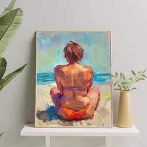 Impressionist Woman At the Beach Art Print | Peaceful Meditation Art Poster | Alla Prima Summer Beach Oil Painting Artwork for Home & Office