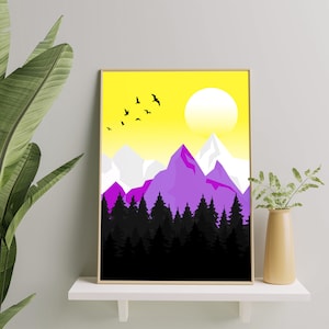 Non Binary Landscape Art Print, Nonbinary Minimal Poster Wall Art For Home Decor, Artistic Non Binary NB Pride Printable Gift