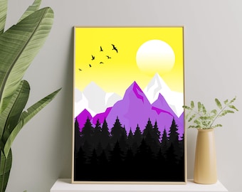 Stampa artistica paesaggistica non binaria, arte da parete minimale del poster non binario per l'arredamento della casa, regalo stampabile artistico non binario NB Pride