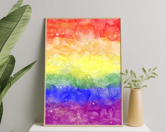 Rainbow Subtle Art Print, Rainbow Wall Art Poster, Lgbt Pride Painting, Pride Art Print