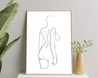 Bald Woman Line Art Print, Woman Line Drawing print, Line Drawing Girl Wall Art, Printable Female Figure Line Drawing