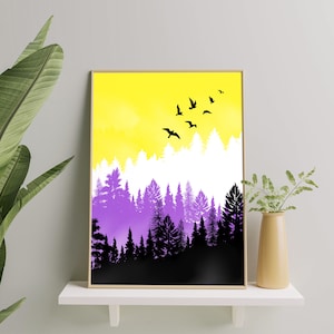 Non Binary Art Print, Nonbinary Mountains Art Poster For Home Decor, Artistic Non Binary illustration