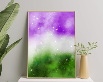 Queer Galaxy Art Print, Queer Pride Flag Wall Art Poster, Subtle Queer Painting