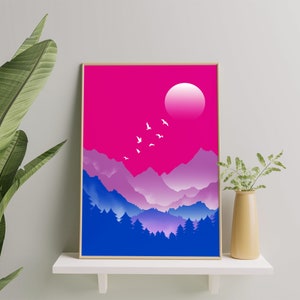 Bisexual Art Print, Bisexual Art Poster For Home Decor, Bisexual Flag Painting, Bisexual Bi Pride Gift, Bisexuality Print