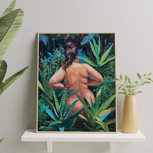 Tropical Woman Art Print | Body Positive Tropical Beauty Art Poster | Woman Self Love Wall Art | Vibrant Oil Painting for Nature Lovers Gift