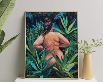 Tropical Woman Art Print | Body Positive Tropical Beauty Art Poster | Woman Self Love Wall Art | Vibrant Oil Painting for Nature Lovers Gift