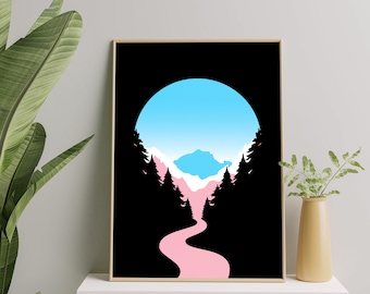 Transgender Sunset Art Print, Transgender Poster Wall Art For Home Decor, Artistic Trans Pride Printable Gift