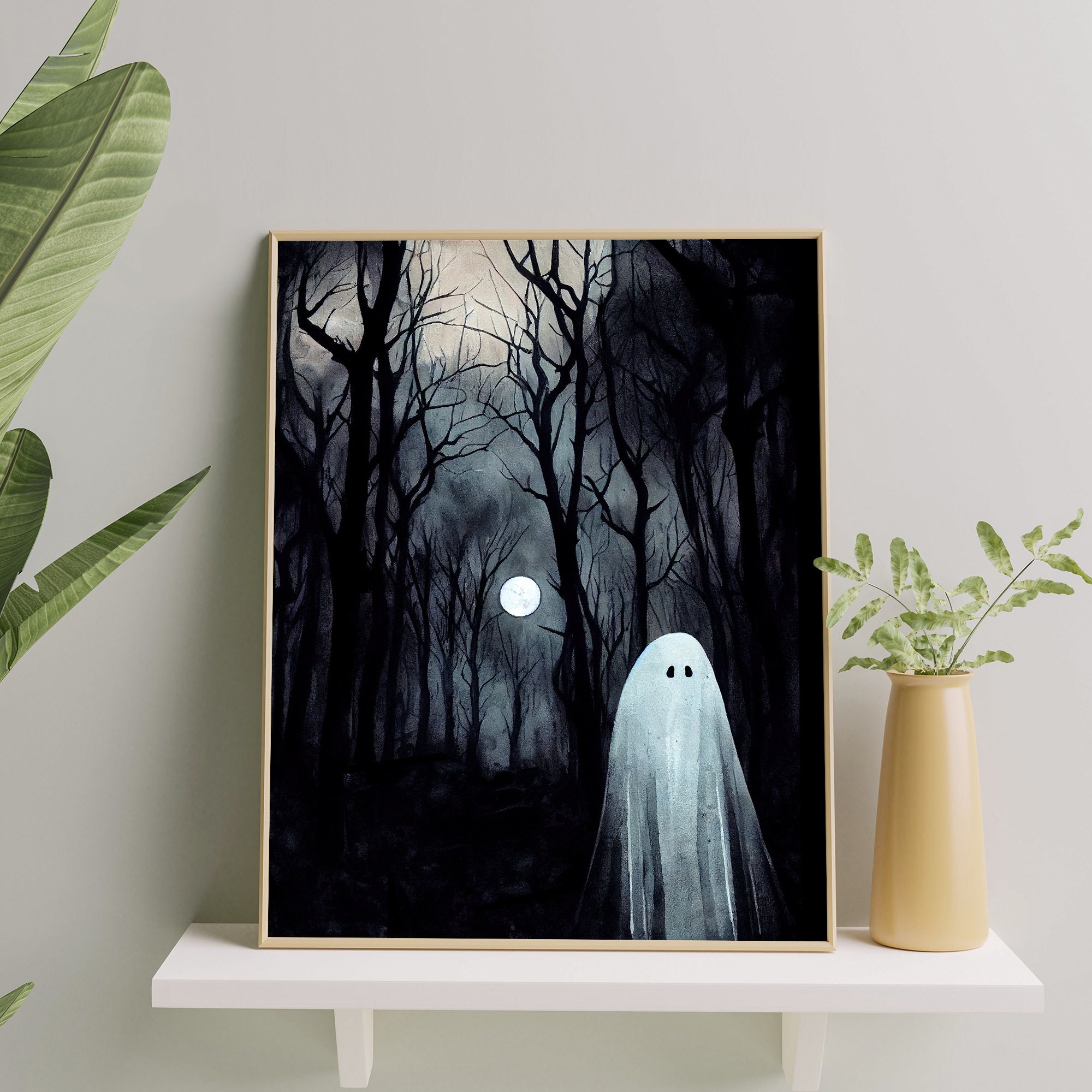 Ghost in the Woods Art Print Halloween Ghost Poster Horror Etsy