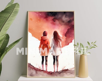 Lesbian Art Print, Lesbian Wall Art Poster, Lesbian Poster, Lesbian Painting Home Decor, Besties Art Print Gift