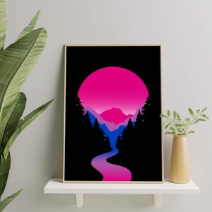 Bisexual Sunset Art Print, Bisexuality Poster Wall Art For Home Decor, Artistic Bisexual Pride Printable Gift