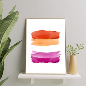 Lesbian Pride Watercolor Flag Minimal Art Pint Poster, Lesbian Abstract Modern Art Prints, Watercolor Lesbian LGBT Flag Printable Gift