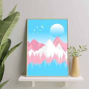 Impresión de arte paisajístico transgénero, arte mural de póster minimalista transgénero para decoración del hogar, regalo imprimible de orgullo transexual transsexual