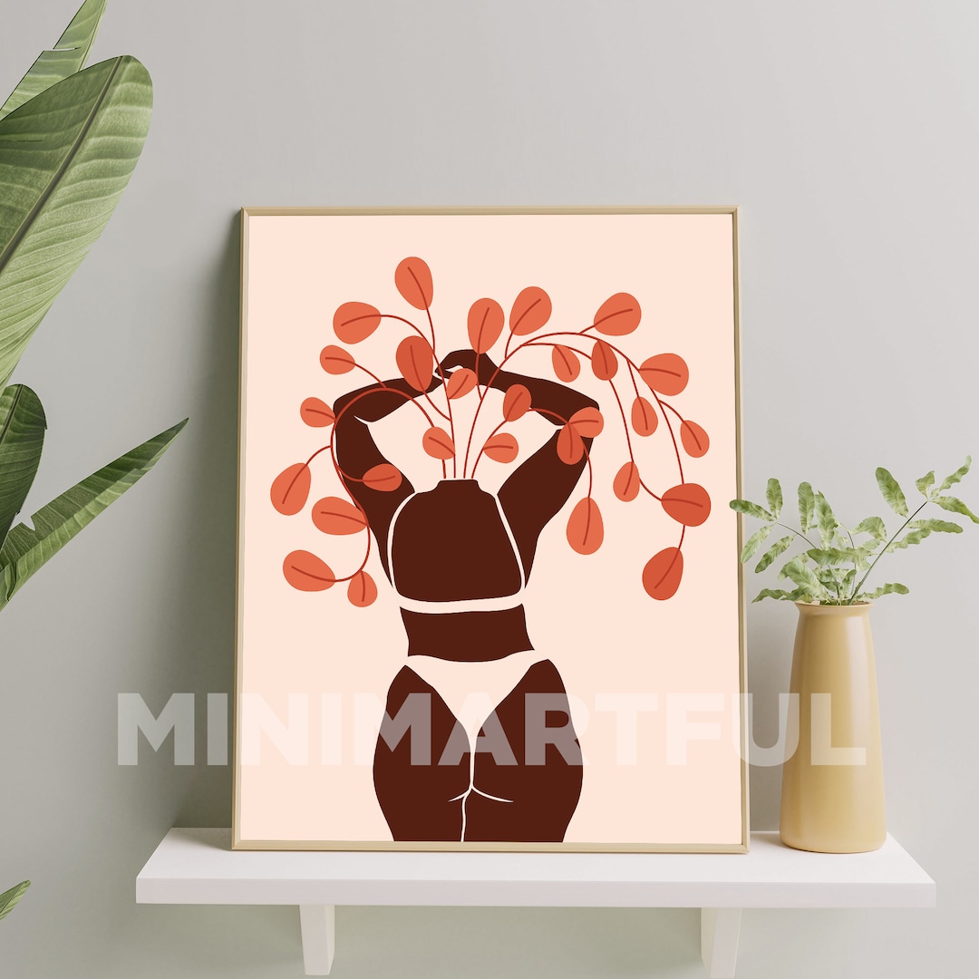 Floral Body Positive Art Print, Minimalist Illustration of Female ...