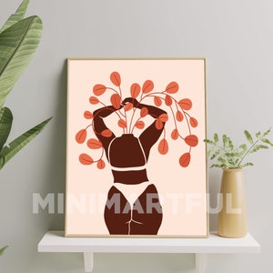 Floral Body Positive Art Print, Minimalist Illustration of Female Figure Print, Abstract Girl Figure Art Poster, Curvy Thick Woman Art