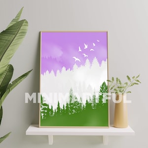 Queer Pride Art Print, Queer Flag Art Poster For Home Decor, Queer Flag Forest, Queer Pride Gift, Genderqueer Print