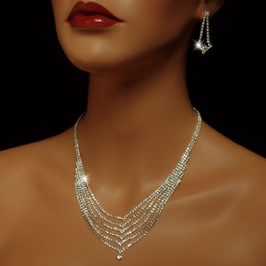 Set D, Necklace and Earring Set, Sparkly Silver Plated Jewellery, Prom, Bridle, Wedding