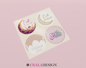 x35 Eid Mubarak/Happy Eid/Bayram Stickers/Labels 37mm circular - Islamic Party Supplies, Decorations, Gift Tags