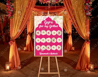 Gajra Display Board Mehndi Decor, Personalised Floral Wedding Gajre Stand, Haldi Favour Station, Mayoon, Dholki Wedding Custom, Mehrab-e-Gul