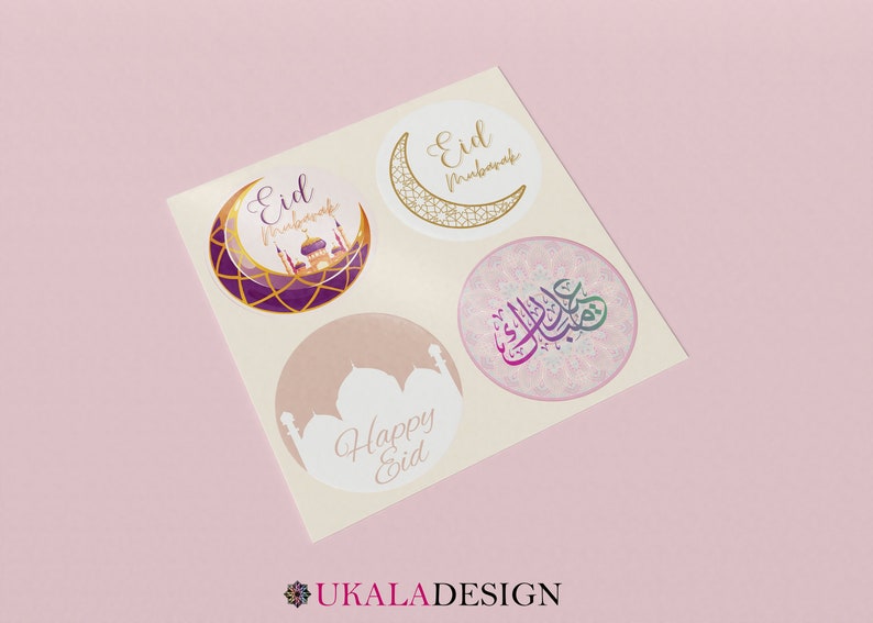 x35 Eid Mubarak/Happy Eid/Bayram Stickers/Etiquettes 37 mm circulaires Articles de fête islamique, décorations, étiquettes cadeaux image 1