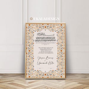 Personalisierte Nikkah-Vereinbarung, Nikah Nama, maßgeschneiderte muslimische Heirat, Hochzeitszertifikat, Souvenir, Andenken, Hochzeitsgeschenk für Braut / Bräutigam