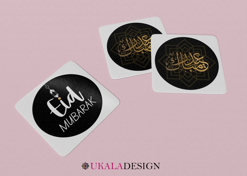 x35 Eid Mubarak/Happy Eid/Bayram Stickers/Etiquettes 37 mm circulaires Articles de fête islamique, décorations, étiquettes cadeaux image 4