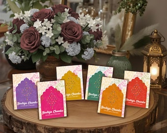 Bindiya Chamke, Bindi Cards - Mehrab-e-Gul - Mehndi, Haldi & Pre-Wedding Favour Display Cards, A7 Jewellery Gift Display, Multiple Colours