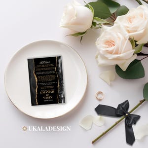 Zwart - aangepaste gunst/dua-kaart voor moslimhuwelijk, walima, gepersonaliseerde Nikah-gunsten, sunnah-huwelijkscadeau, plaatskaart tafeldecor - A7