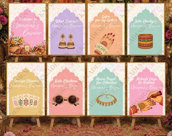 Pastel Personalised Mehndi Bazaar Table Sign, A4 Wedding Sign, South Asian Wedding Decor, Custom Event, Henna Party Signs, Mix & Match Signs