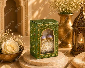 Luxury Jhumka & Gajra Gift Box - Green Colour - Mehndi Favour, Wedding, Sangeet and Dholki Display, Bridesmaid Gift, Asian Theme Party Decor