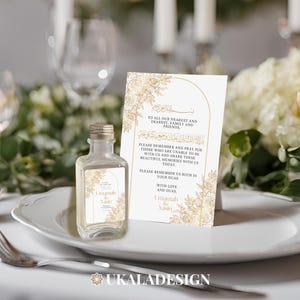BUNDEL Aangepaste Zam Zam Sticker & gepersonaliseerde gunst/Dua-kaart voor moslimhuwelijk, Walima, Nikah, Sunnah-huwelijkscadeau, tafeldecor - A7