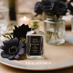 Schwarz - Kundenspezifischer Zam Zam Aufkleber für 50ml Wasserflasche, personalisiert für muslimische Ehe, Walima, Nikah Gefälligkeiten, Andenken, Hochzeitsgeschenk