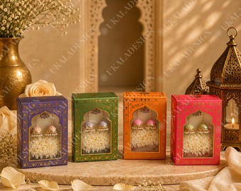 Luxury Jhumka & Gajra Gift Box - Mixed Colour - Mehndi Favour, Wedding, Sangeet and Dholki Display, Bridesmaid Gift, Asian Theme Party Decor