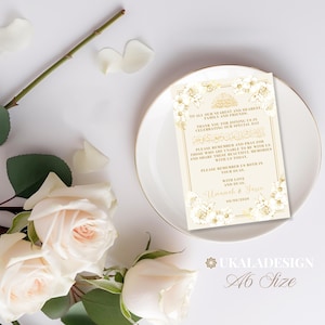 Goud - aangepaste gunst/dua-kaart voor moslimhuwelijk, walima, gepersonaliseerde Nikah-gunsten, sunnah-huwelijkscadeau, plaatskaart tafeldecor - A6