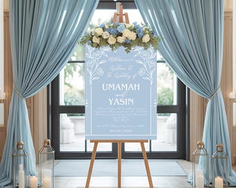Blue - Wedding Welcome Sign – Personalised Foamboard for Reception, Nikah, Walima, Muslim Marriage, Custom Entrance Décor - Portrait