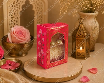 Luxury Jhumka & Gajra Gift Box - Pink Colour - Mehndi Favour, Wedding, Sangeet and Dholki Display, Bridesmaid Gift, Asian Theme Party Decor