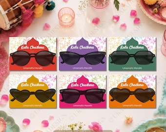 Kala Chashma Sunglasses Display Cards, Mehndi Sunglasses Favours, Haldi Wedding Favours, Dholki Chasma Cards, Personalised Mehndi Decor