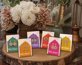 What Jhumka? Earring Cards - Mehrab-e-Gul - Mehndi, Haldi & Pre-Wedding Favour Display Cards, A7 Jewellery Gift Display, Multiple Colours