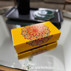 Mandala Favour Boxes, Yellow Mendhi Wedding Favours, Asian/Desi Theme Party Decor, Mehndi, Mayoon, Sangeet Gifts, Pre-Wedding Party Boxes