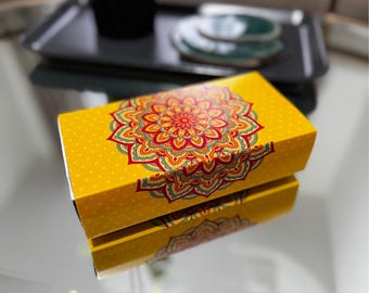 Cajas de regalo con mandalas, recuerdos de boda con mendhi amarillo, decoración para fiestas con temática asiática/desi, mehndi, mayonesa, regalos de Sangeet, cajas para fiestas preboda