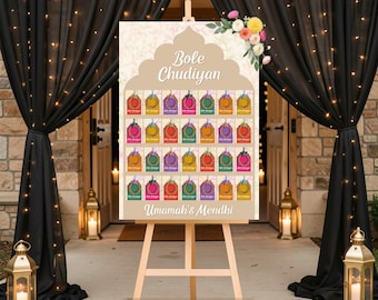 Bole Chudiyan Display Board - Mehndi & Wedding Jewellery Sign – Bangle Card Holder - Personalised Board for Mayoon, Dholki, Custom Décor