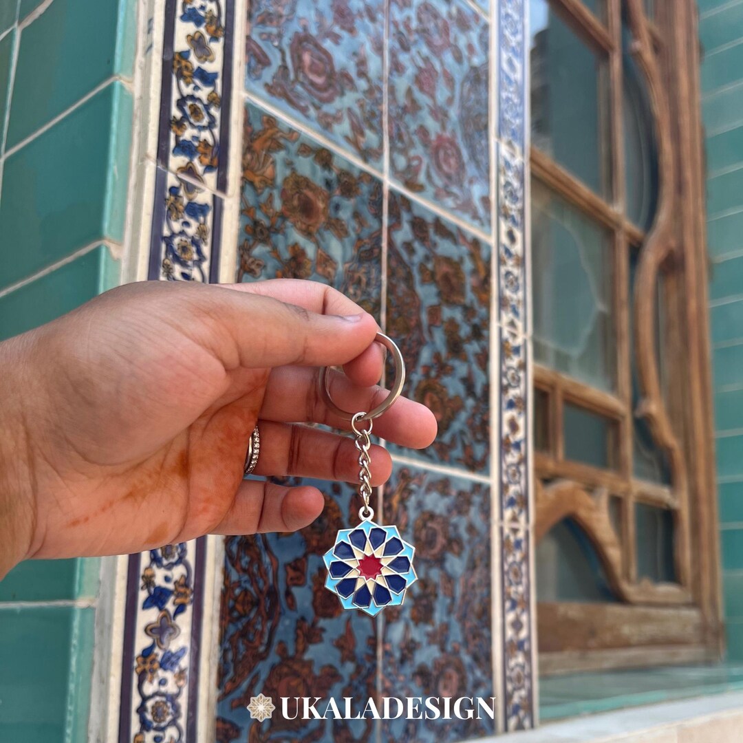 Geometric Key Ring Istanbul Shamsa Keyring β Geometric Keychain Inspired by Ottoman Tiles ...