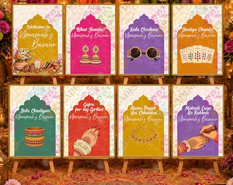 Personalised Mehndi Bazaar Table Sign, A4 Wedding Sign, South Asian Wedding Decor, Custom Event and Henna Party Signs, Mix & Match A4 Signs