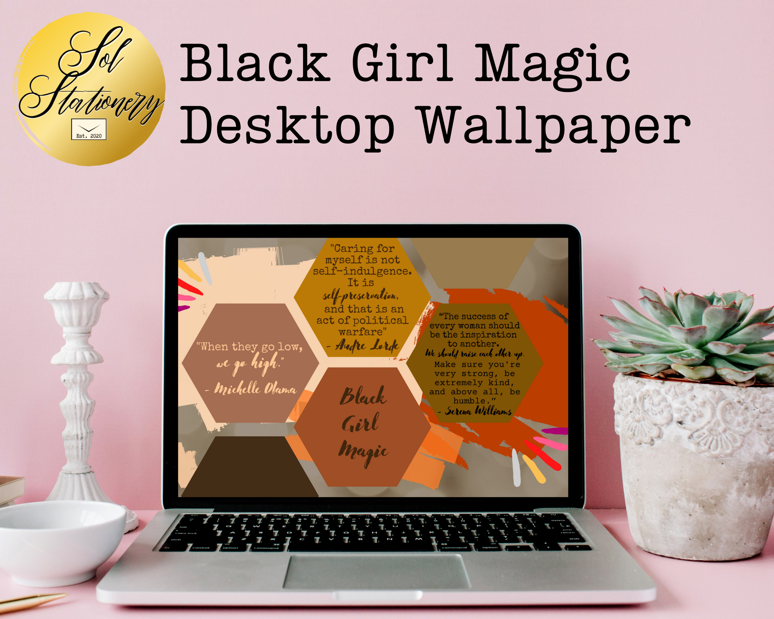 Black Girl Magic Quotes Desktop Wallpaper, Set of Four Computer