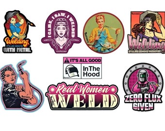 Set of 8 Welding Helmet Toolbox Car Bumper Stickers Decals for Women Welders Iron Workers Tradeswomen and DIY Ladies