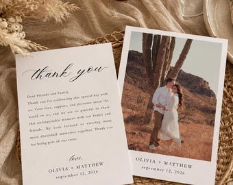 Minimalist Wedding Thank You Card Template, Editable Wedding Photo Thank You Card, Boho Wedding Thank You Sign, Instant Download, Digital