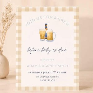Modèle d'invitation à une fête de couche-culotte de bière, brasser avant la date prévue pour la naissance de bébé, invitation à une fête de couche-culotte, modèle de toile éditable, téléchargement immédiat, numérique